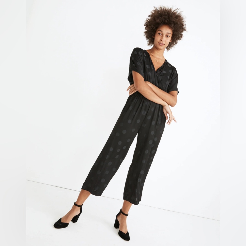 NWT MADEWELL | Wrap-Front Smock-Waist Jumpsuit in Dot Jacquard - Picture 1 of 9